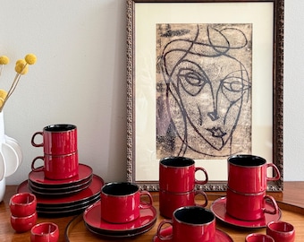 Vintage Melitta Ceracron Red Ceramic Coffee Set: 1960s German Design