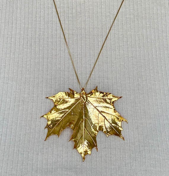 Vintage 24K Gold Dipped Leaf Pendant, Fall Jewelry - image 4