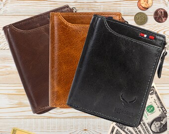 Genuine Leather RFID-Blocking Men's Wallet With Card Holder, Handmade Leather Slim Wallet Gift for Boyfriend, Dad, Husband, Brother