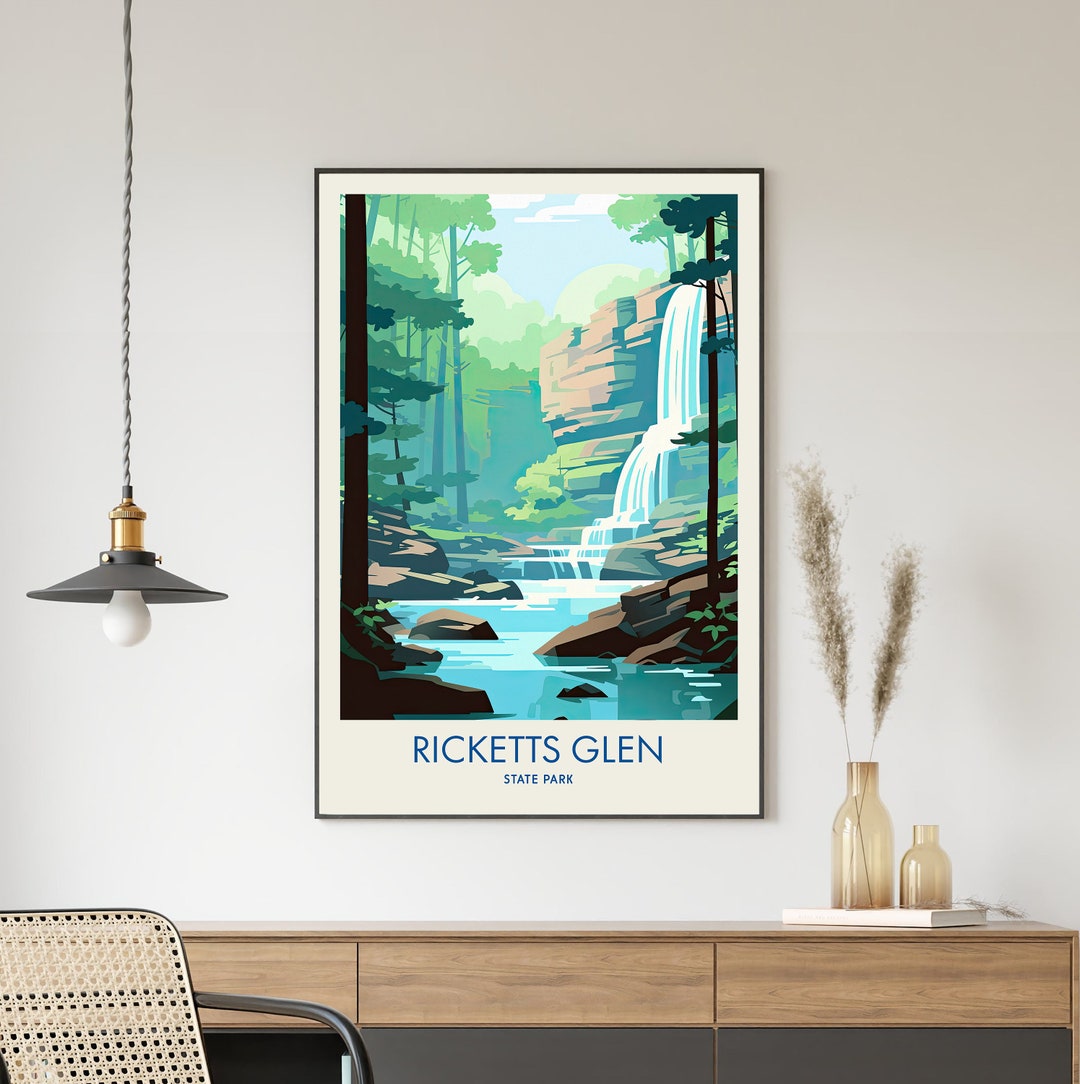 Ricketts Glen Travel Poster, Ricketts Glen Print, Pennsylvania Poster