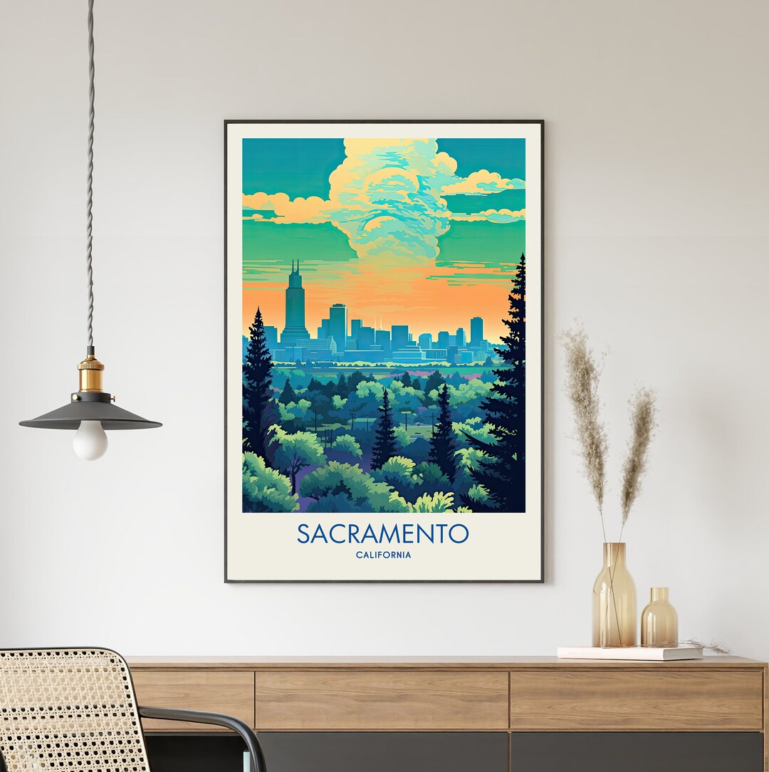 Sacramento Travel Poster, Sacramento Art, California Poster, Cityscape