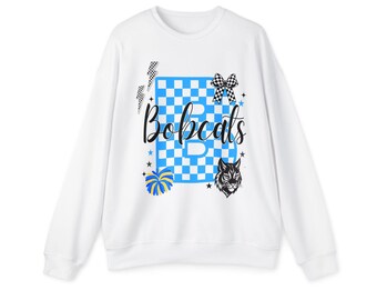 Sudadera con estampado de porristas de los Bobcats / cuadros azules, lazo y pompón