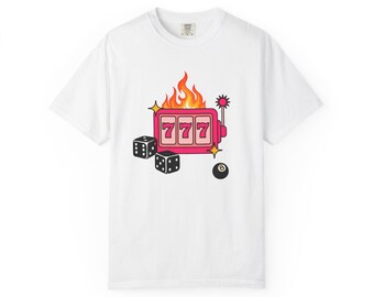 Camiseta de la máquina tragamonedas Flaming 777 / Gráfico de casino de dados y bola 8