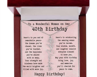 Personalized Birthflower Name Necklace: 40th Birthday Gift