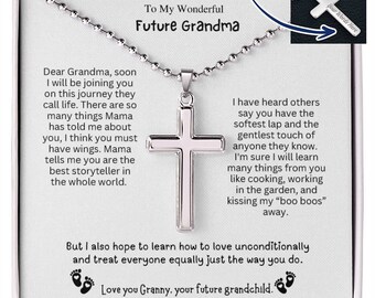 Personalized Cross Necklace: New Grandma Gift, Pregnancy Reveal Present