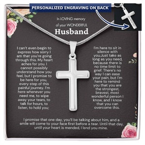 Personalized Memorial Gift for Loss of Husband, Personalized Cross Necklace Condolence gift for loss of Partner,  Loss of Husband Gifts