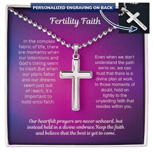 Personalized Infertility Gifts for Her, Custom Engraved Women&#39;s Cross Necklace Gift for IVF Support, Infertility Wish,Strength,Encouragement