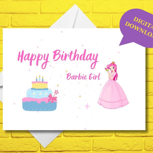 Free Printable Barbie Birthday Card Etsy