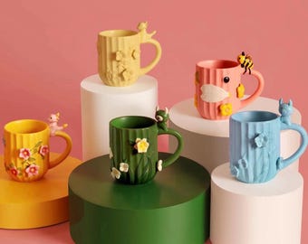 Whimsical Ceramic Mug – Forest Spirit Inspired Coffee Cup - Fairy Tale Gift for Her – Cute Creative Mug for Birthday or Couple Gift