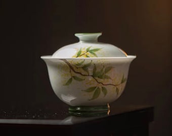 Jingdezhen | Baici Baotai | Hand-painted Covered Bowl Cup | Master Cup| Single Ceramic Tea Cup| Lotus Tower
