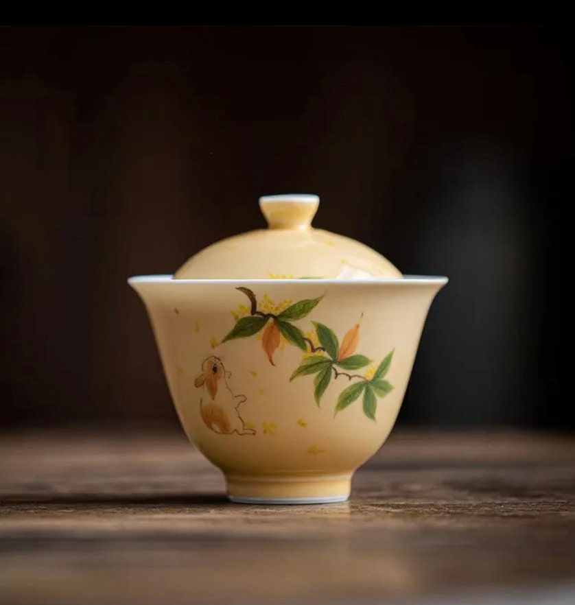 Jingdezhen | Bingzhong Hand-painted Covered Bowl Cup | Master Cup| Single Ceramic Tea Cup| Lotus Tower
