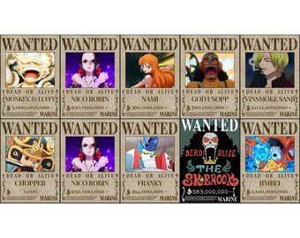 One-piece Strawhats Bounty Poster | All 10 Member, Luffy, Zoro, Sanji, Nami, Usopp, Chopper, Robin, Franky, Brook, Jimbei, Bounty Poster