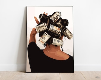Black Woman Art, Money Art, Black Woman Wall Art, Black Girl Wall Art, African wall art, Black girl art, Wall Art Digital, Fashion Art