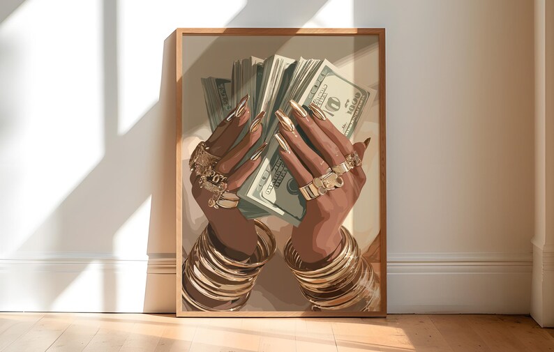 Black Woman Art, Money Art, Black Woman Wall Art, Black Girl Wall Art, African wall art, Black girl art, Wall Art Digital, Urban Fashion Art image 5