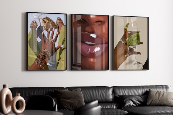 3 set art, Black Woman Art, Modern Art, Black Woman Wall Art, Black Girl Wall Art, African wall art, Black girl art, Wall Art Digital