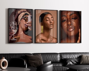 5 Set Art, Black Woman Art, set Art, Black Woman Wall Art, Black Girl Wall Art, wall art, Black girl art, Wall Art Digital, Fashion Art