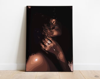 黒人女性のアート、モダンアート、黒人女性のウォールアート、黒人少女のウォールアート、アフリカのウォールアート、黒人少女のアート、ウォールアートデジタル、少女のファッションアート