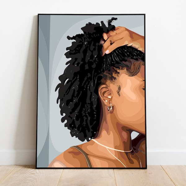 Black Woman Art, Trendy art, Black Woman Wall Art, Black Girl Wall Art, digital wall art, Black girl art, Hair locs art, black girl poster