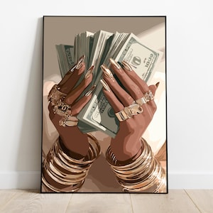 Black Woman Art, Money Art, Black Woman Wall Art, Black Girl Wall Art, African wall art, Black girl art, Wall Art Digital, Urban Fashion Art image 1