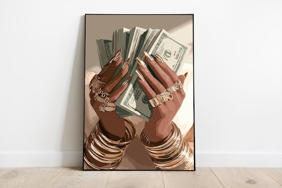 Black Woman Art, Money Art, Black Woman Wall Art, Black Girl Wall Art, African wall art, Black girl art, Wall Art Digital, Urban Fashion Art