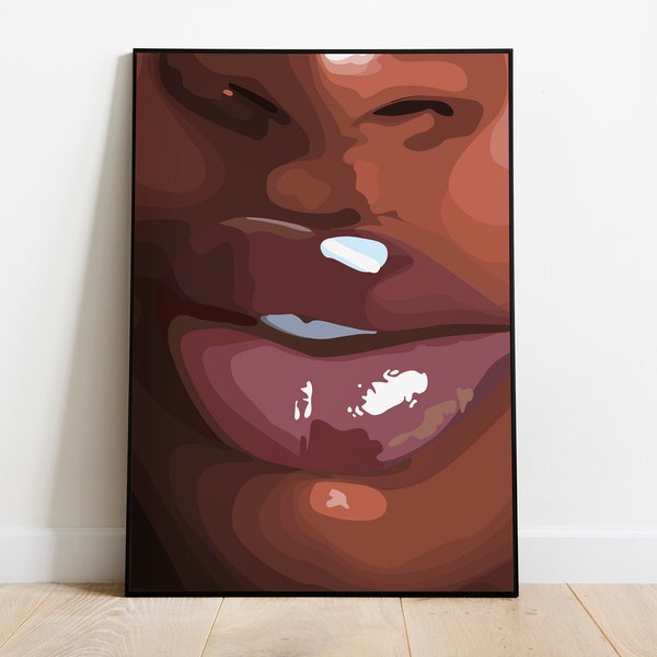 Black Woman Art, Trendy art, Black Woman Wall Art, Black Girl Wall Art, black girl wall art, Black girl art, Black poster art, HD Lip art
