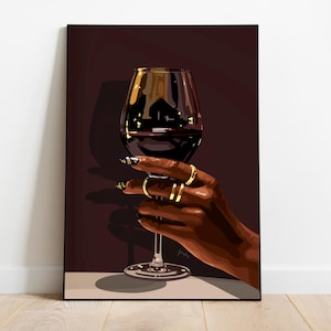 Black Woman Art, Wine Art, Black Woman Wall Art, Black Girl Wall Art, African wall art, Black girl art, Wall Art Digital, Elegant Wine Art