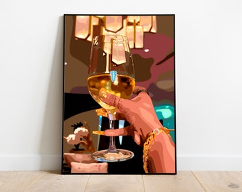Black Woman Art Print: Wine Glass Poster (Digital Download)