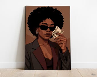 black art, black girl art, black woman wall art, black wall art, black woman art, black girl wall art, black art print, Money digital prints