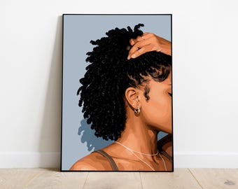 Black Woman Art, Modern Art, Black Woman Wall Art, Black Girl Wall Art, African wall art, Black girl art, Wall Art Digital, Afro hair art