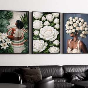 4 set art, Black Woman Art, Flower Art, Black Woman Wall Art, Black Girl Wall Art, African wall art, Black girl art, Wall Art, Fashion Art