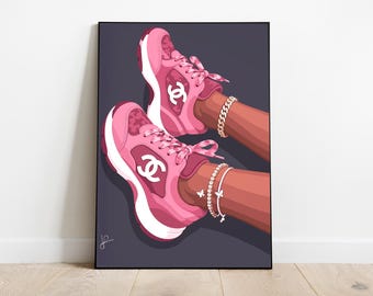 Pink Sneaker Girl Art Print: Girly Vibe Wall Decor (Digital Download)
