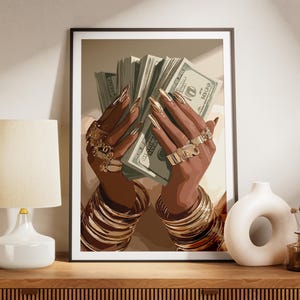 Black Woman Art, Money Art, Black Woman Wall Art, Black Girl Wall Art, African wall art, Black girl art, Wall Art Digital, Urban Fashion Art image 3