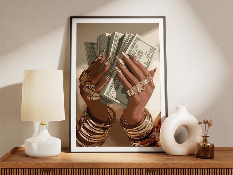 Black Woman Art, Money Art, Black Woman Wall Art, Black Girl Wall Art, African wall art, Black girl art, Wall Art Digital, Urban Fashion Art image 3
