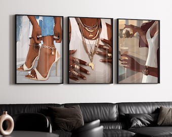 5 Set bundle, black art, black girl art, black woman wall art, black wall art, black woman art, black girl wall art, black print, 3 set art