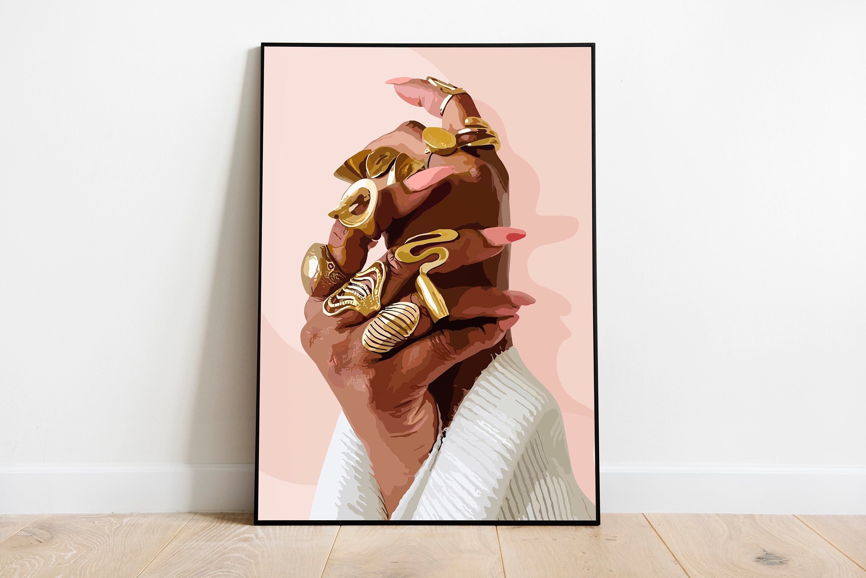 Black Woman Gold Rings Art Print: Urban Wall Decor (Digital Download)