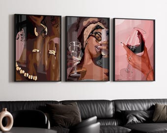 4 Set bundle, black art, black girl art, black woman wall art, black wall art, black woman art, black girl wall art, 3 set art printable HD
