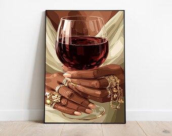 Black Woman Art, Modern Art, Black Woman Wall Art, Black Girl Wall Art, African wall art, Black girl art, Wall Art Digital, Fashion Wine Art
