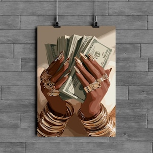 Black Woman Art, Money Art, Black Woman Wall Art, Black Girl Wall Art, African wall art, Black girl art, Wall Art Digital, Urban Fashion Art image 2