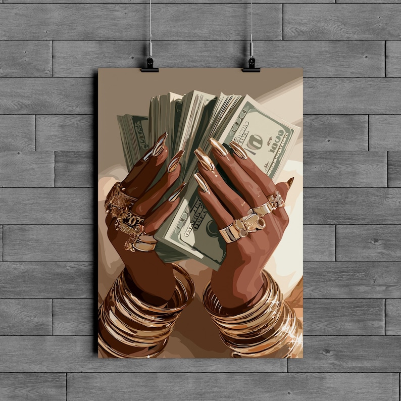 Black Woman Art, Money Art, Black Woman Wall Art, Black Girl Wall Art, African wall art, Black girl art, Wall Art Digital, Urban Fashion Art image 2