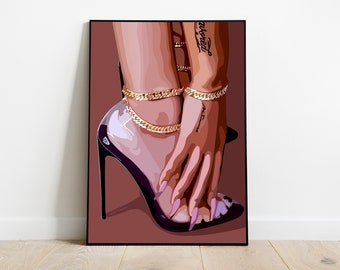 Black Woman Art Print: High Heel Fashion Illustration (Digital Download)