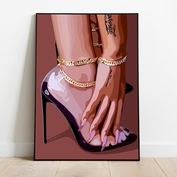 Black Woman Art, Modern Art, Black Woman Wall Art, Black Girl Wall Art, African wall art, Black girl art, Wall Art Digital, Shoe Art