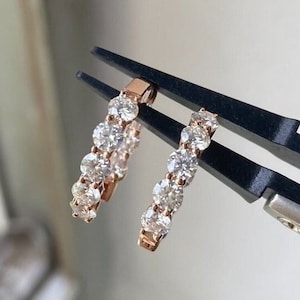 Moissanite Hoop Earrings, 14K Rose Gold Earrings Colorless Round Cut Moissanite Wedding Earring Anniversary Gift Huggie Hoop Earrings