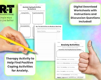 Anxiety Worksheets Printable Anxiety Relief & Coping Skills Adults, Teens, and Tweens, Emotional Health, Therapy Activity, Leisure Education
