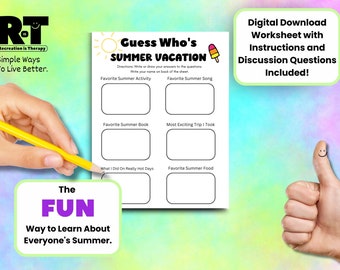 Back to School Game Summer Vacation Guess Who Ice Breaker Classroom Group Therapy Game Activities for Classroom or Recreation Therapy Game