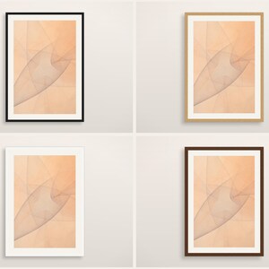 May include: Four framed wall art prints featuring an abstract design with soft peach and beige tones. The artwork displays delicate, intersecting gray lines creating a fluid, layered pattern. Each print is enclosed in a simple rectangular frame.