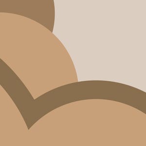 May include: A graphic design featuring overlapping circular and curved shapes in shades of beige, tan, and dark brown. The composition consists of smooth, solid-colored arcs and segments that create a layered, abstract pattern across the entire frame.