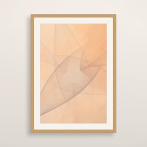 May include: A framed wall art piece featuring an abstract design with soft, overlapping peach and light orange curves. The artwork is enclosed in a light-toned wooden frame with a white mat border, creating a clean and balanced visual composition.