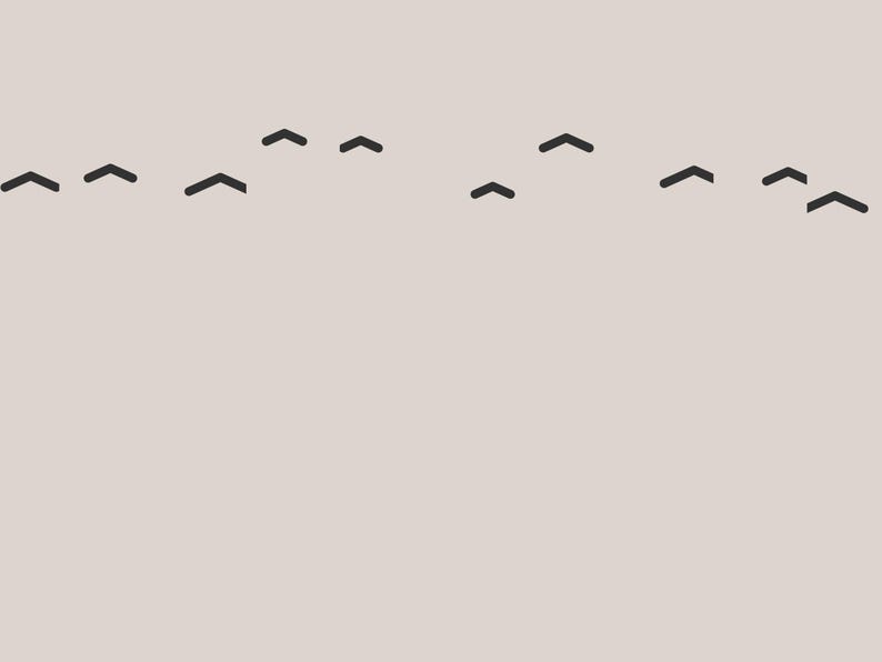 May include: A light beige background featuring a series of ten dark brown, V-shaped chevron symbols arranged in a horizontal line across the upper portion of the frame. Each symbol is identical in shape and size, pointing upward in a uniform pattern.