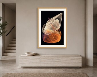Fraktal-Kunstdruck in Orange und Creme – Großes minimalistisches Wandbild, digitaler Download zum Ausdrucken