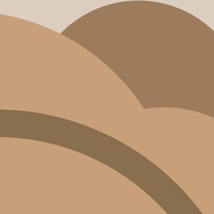 May include: A graphic illustration featuring overlapping curved shapes in varying shades of beige, tan, and brown. The composition consists of smooth, rounded forms that create a layered effect across the entire frame, utilizing a neutral color palette.